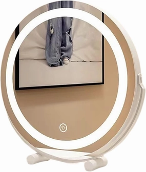 Smart Touch Lighted Vanity Mirror with 3-Color Dimmable LED Lights, 360° Rotation, Metal Frame, Perfect for Bathroom & Desk, Ideal Makeup Mirror for Women(White,11.8in)