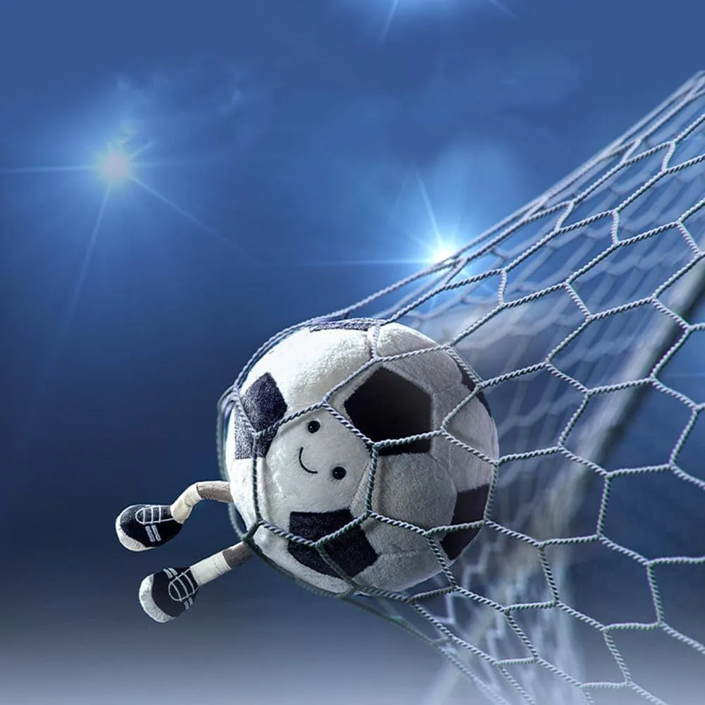 Soccer Ball Plush with Cute Smiling Face & Embroidered Feet - Cute Soccer Stuffed Animal with Eyes & Suture Feet - Game Decoration Throw Pillow
