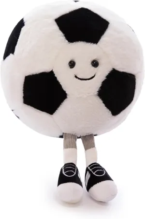 Soccer Ball Plush with Cute Smiling Face & Embroidered Feet - Cute Soccer Stuffed Animal with Eyes & Suture Feet - Game Decoration Throw Pillow