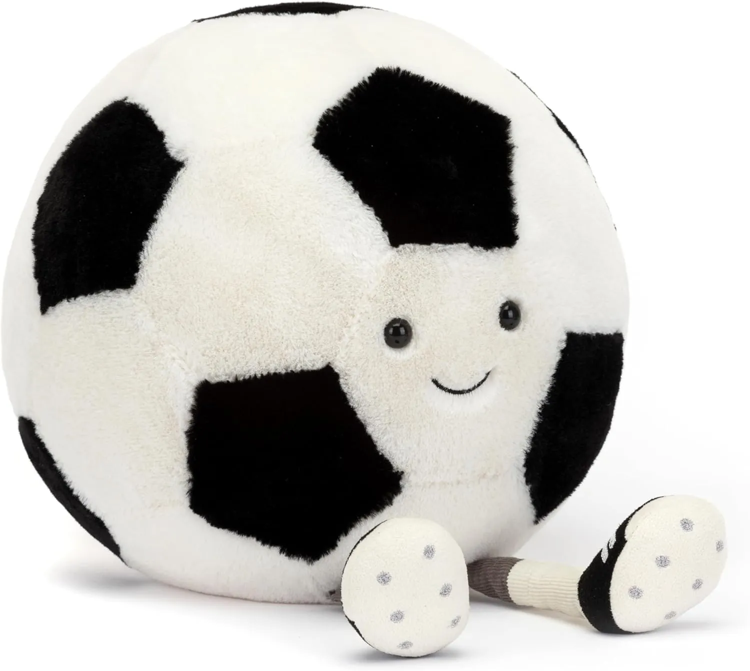 Soccer Ball Plush with Cute Smiling Face & Embroidered Feet - Cute Soccer Stuffed Animal with Eyes & Suture Feet - Game Decoration Throw Pillow