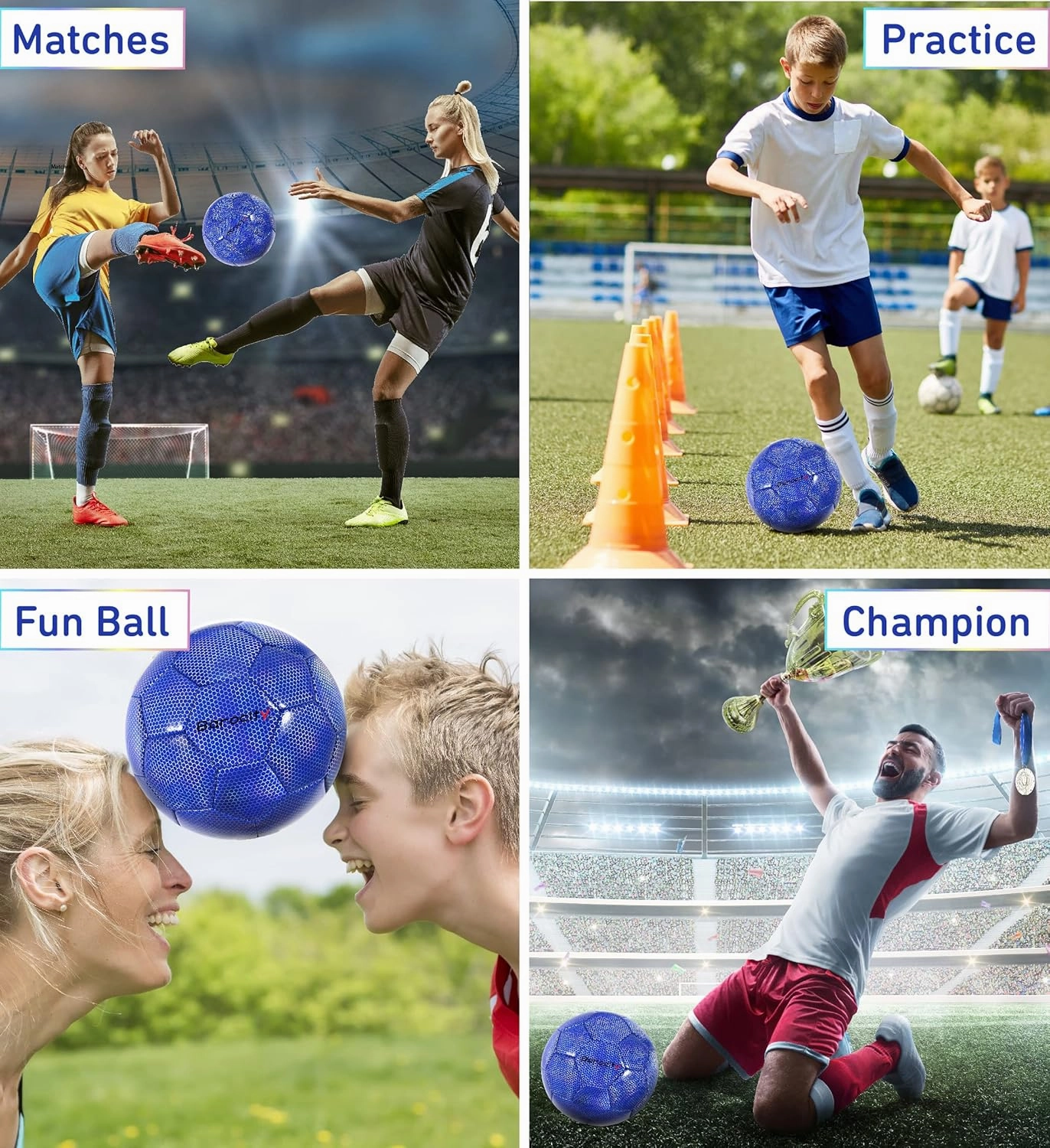 Soccer Ball - Premium Boy and Girl Official Match Ball with Cool Reflective Iridescent Rainbow Hex Pattern, Durable, Indoor, Outdoor, Training, Practice, Playtime and Games