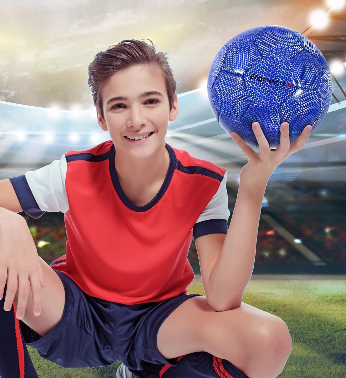 Soccer Ball - Premium Boy and Girl Official Match Ball with Cool Reflective Iridescent Rainbow Hex Pattern, Durable, Indoor, Outdoor, Training, Practice, Playtime and Games