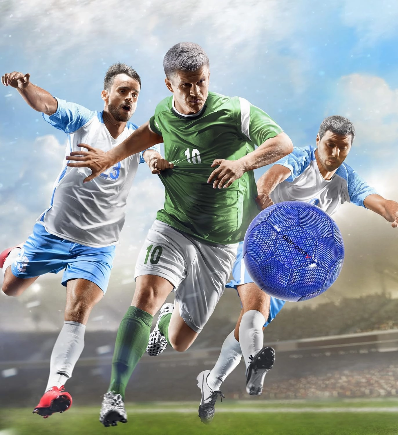 Soccer Ball - Premium Boy and Girl Official Match Ball with Cool Reflective Iridescent Rainbow Hex Pattern, Durable, Indoor, Outdoor, Training, Practice, Playtime and Games