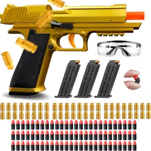 Soft Bullet Toy Gun with Ejecting Shells – Safe EVA Foam Bullets Toy Pistol, Educational Toy Gun for Kids, Boys, Gifts, Outdoor Play, Role Play, Easy to Use and Fun Shooting Experience-Gold