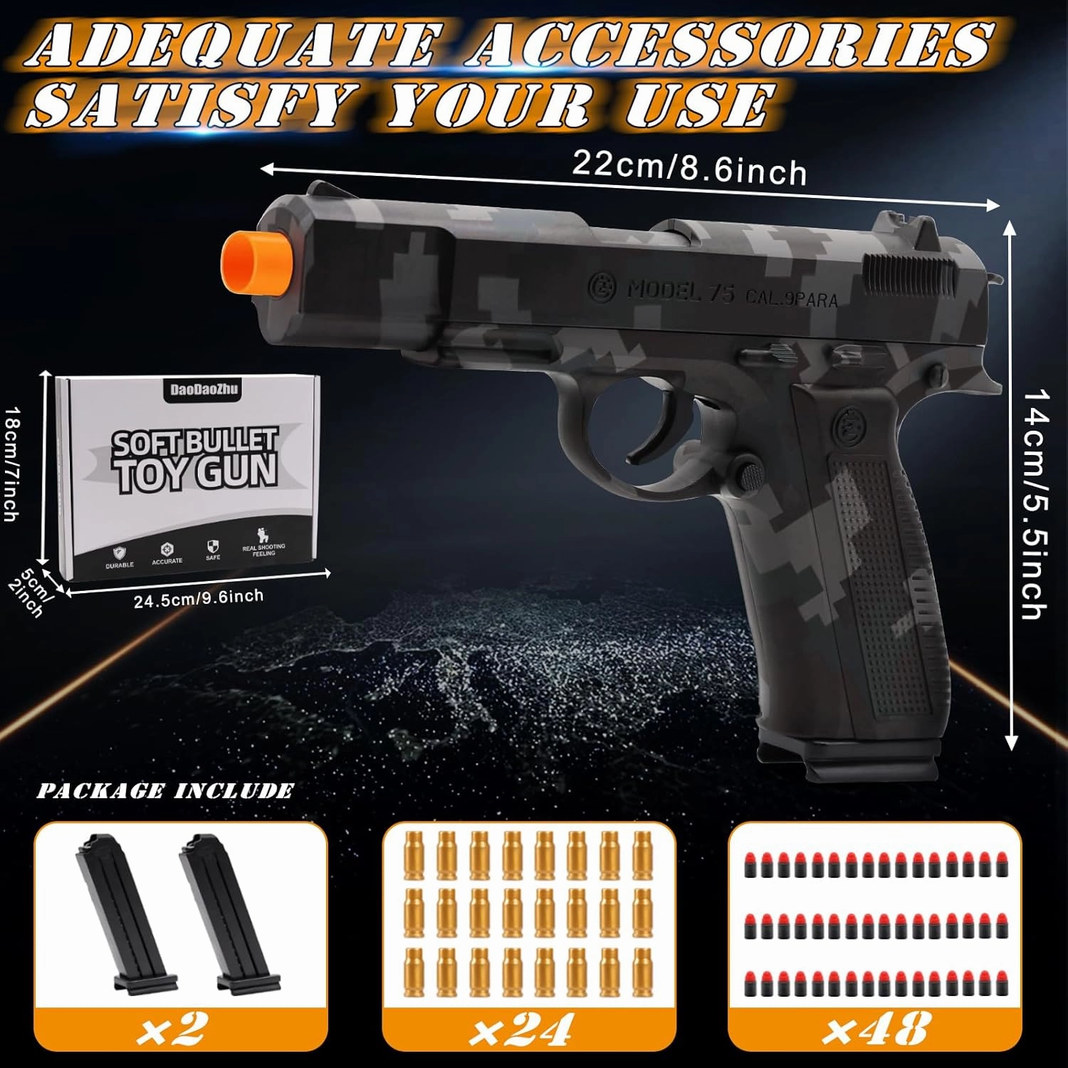 Soft Bullet Toy Gun Shell Ejecting with 48 Bullets, Toy Guns for Boys, Toy Pistol Fidget Gun, Realistic Play Gun, Halloween Christmas Birthday Gifts for Boys Kids Adults Age 8  Camouflage
