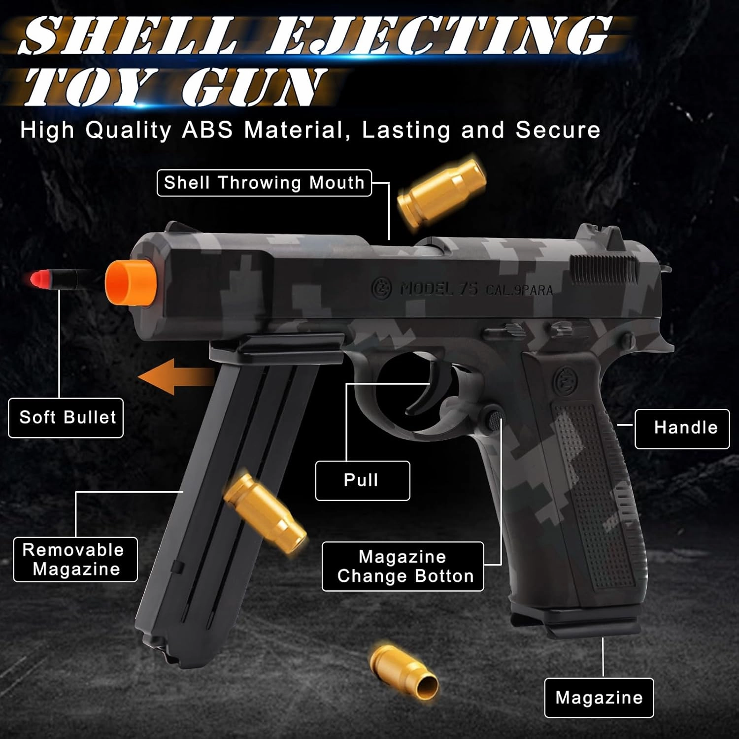 Soft Bullet Toy Gun Shell Ejecting with 48 Bullets, Toy Guns for Boys, Toy Pistol Fidget Gun, Realistic Play Gun, Halloween Christmas Birthday Gifts for Boys Kids Adults Age 8  Camouflage