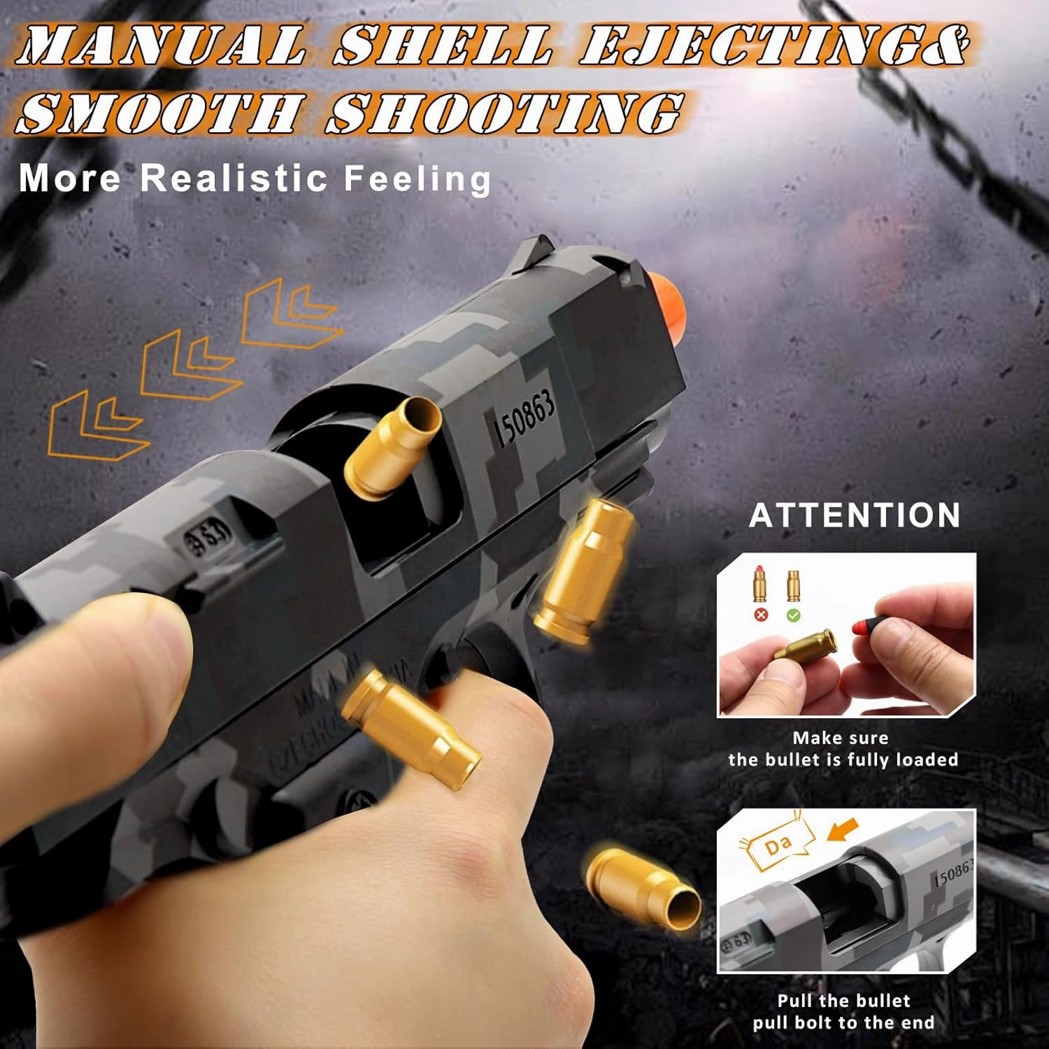 Soft Bullet Toy Gun Shell Ejecting with 48 Bullets, Toy Guns for Boys, Toy Pistol Fidget Gun, Realistic Play Gun, Halloween Christmas Birthday Gifts for Boys Kids Adults Age 8  Camouflage
