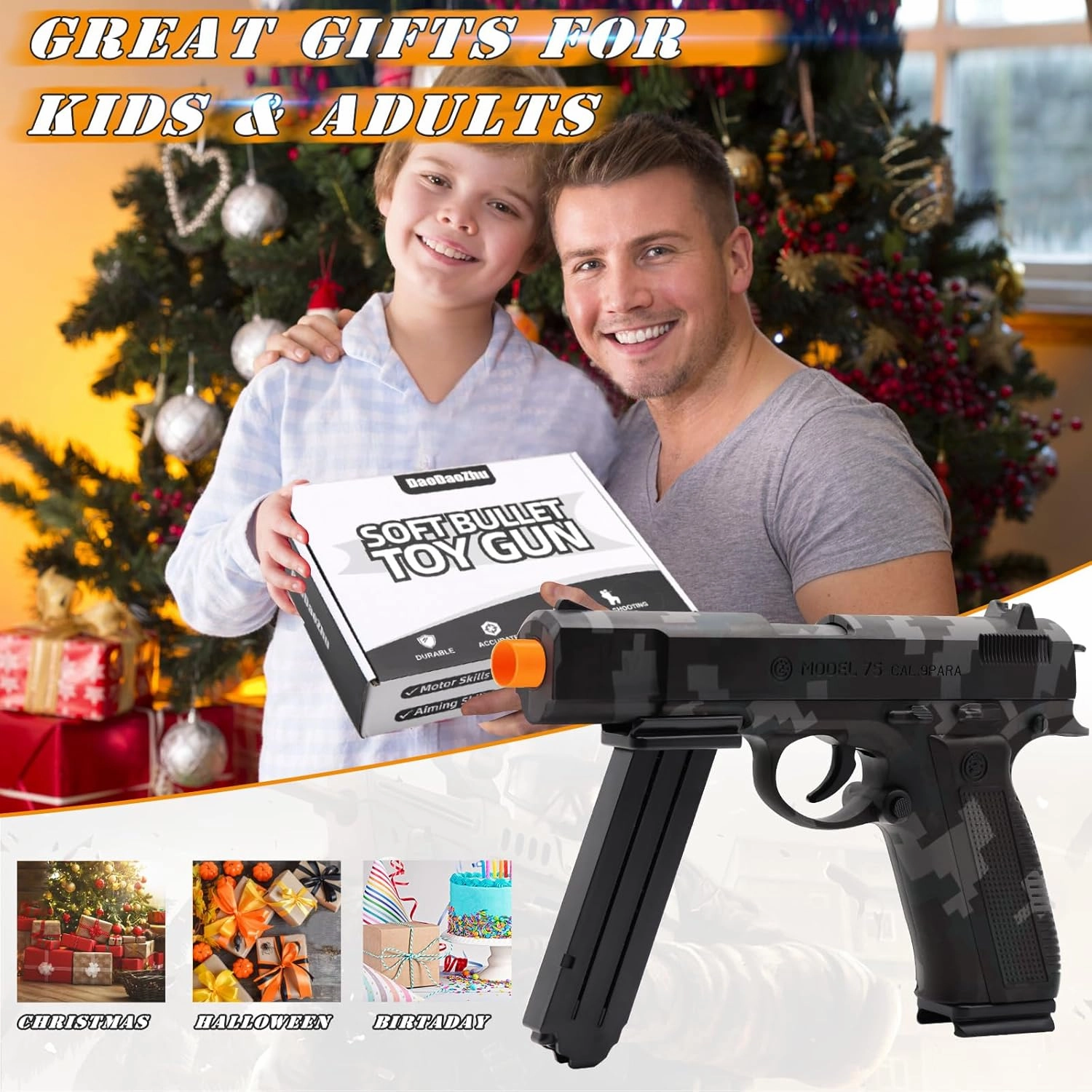 Soft Bullet Toy Gun Shell Ejecting with 48 Bullets, Toy Guns for Boys, Toy Pistol Fidget Gun, Realistic Play Gun, Halloween Christmas Birthday Gifts for Boys Kids Adults Age 8  Camouflage