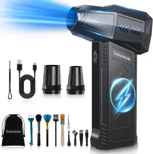 Solareye Compressed Air Duster - 180000RPM Electric Air Duster - Cordless Air Blower Rechargeable - 3 Gears Adjustable Jet Dry Blower with Brushless Motor for Cleaning Keyboard, PC, Car, Home, Outdoor