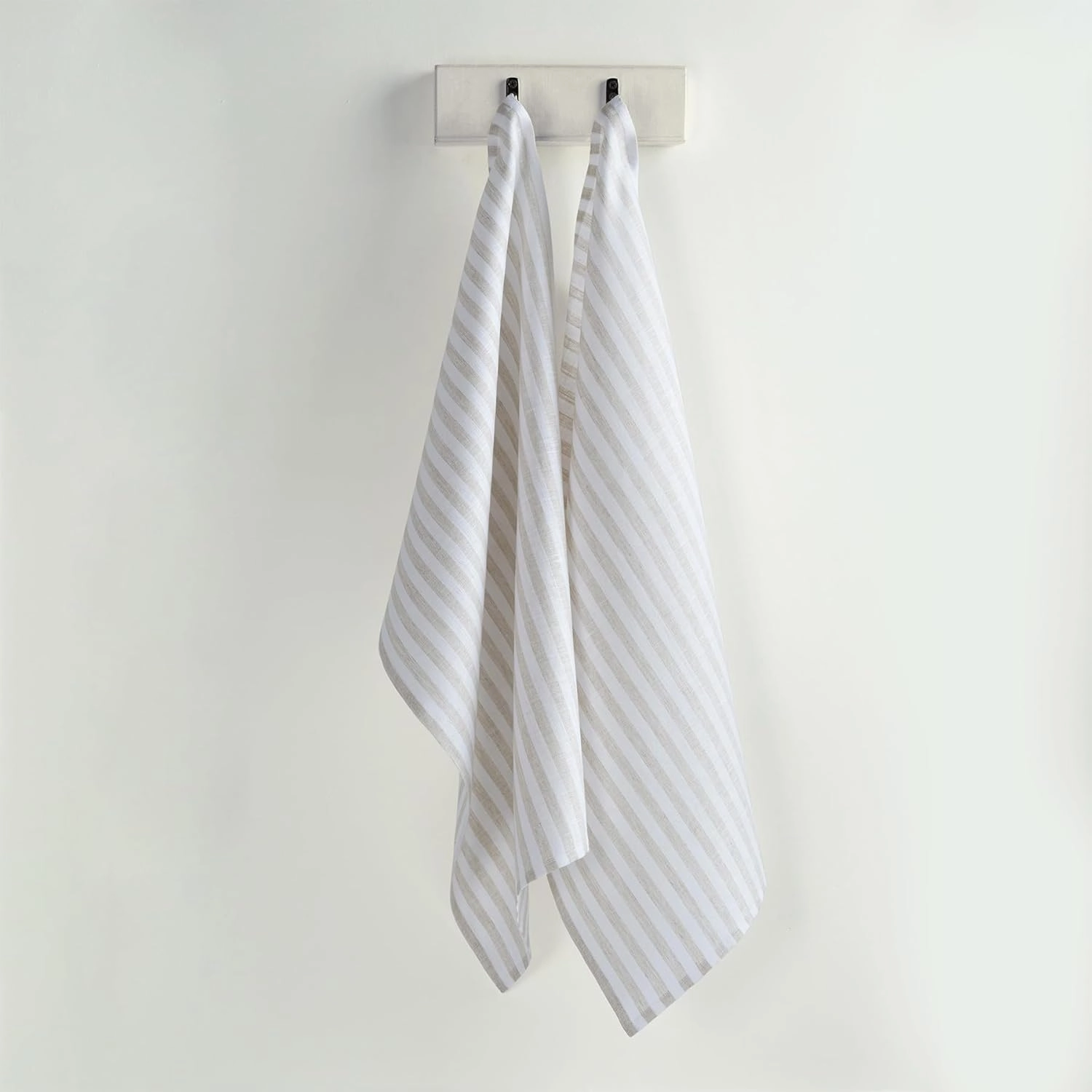 Solino Home Natural and White Linen Kitchen Towels Set of 2-100% Pure Linen Amalfi Stripe Kitchen/Tea Towels 17 x 26 Inch - Machine Washable and Handcrafted from European Flax