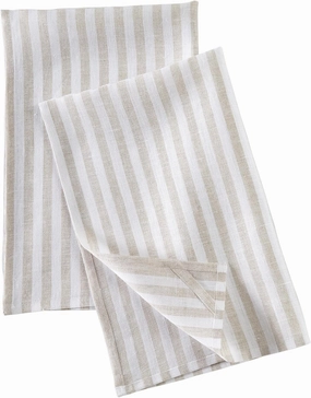 Solino Home Natural and White Linen Kitchen Towels Set of 2-100% Pure Linen Amalfi Stripe Kitchen/Tea Towels 17 x 26 Inch - Machine Washable and Handcrafted from European Flax