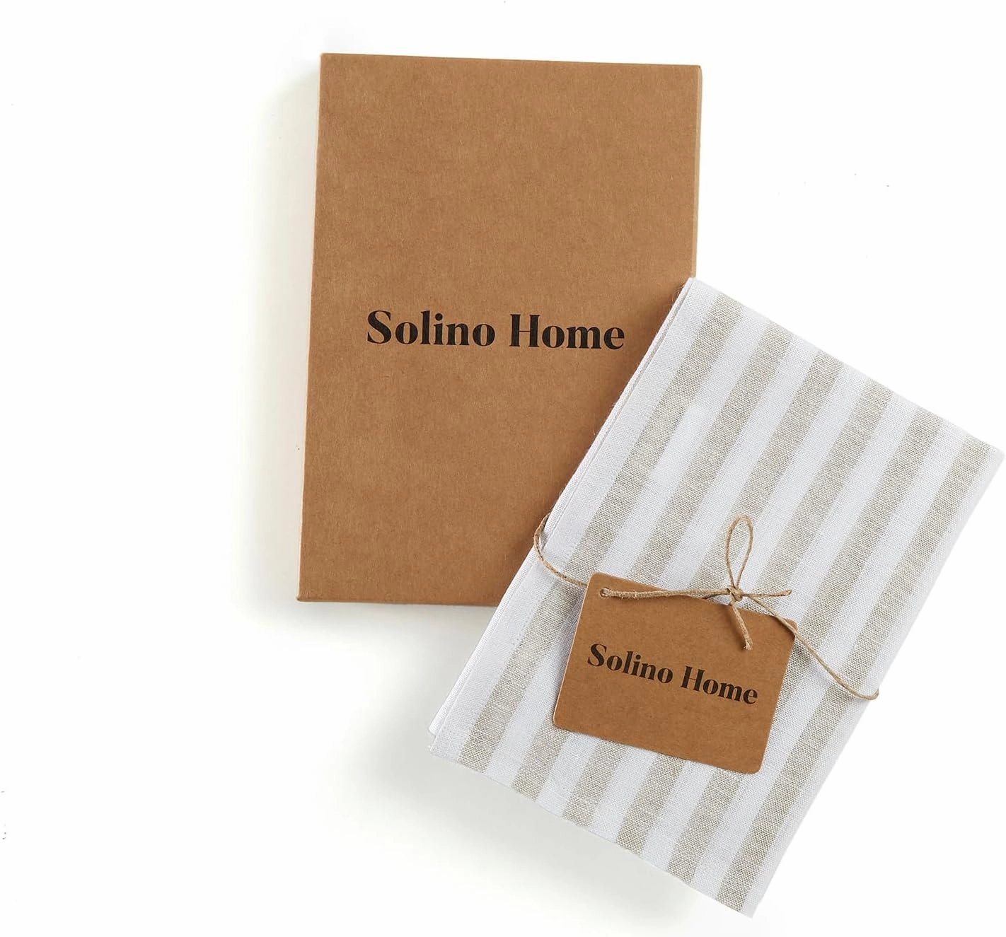 Solino Home Natural and White Linen Kitchen Towels Set of 2-100% Pure Linen Amalfi Stripe Kitchen/Tea Towels 17 x 26 Inch - Machine Washable and Handcrafted from European Flax