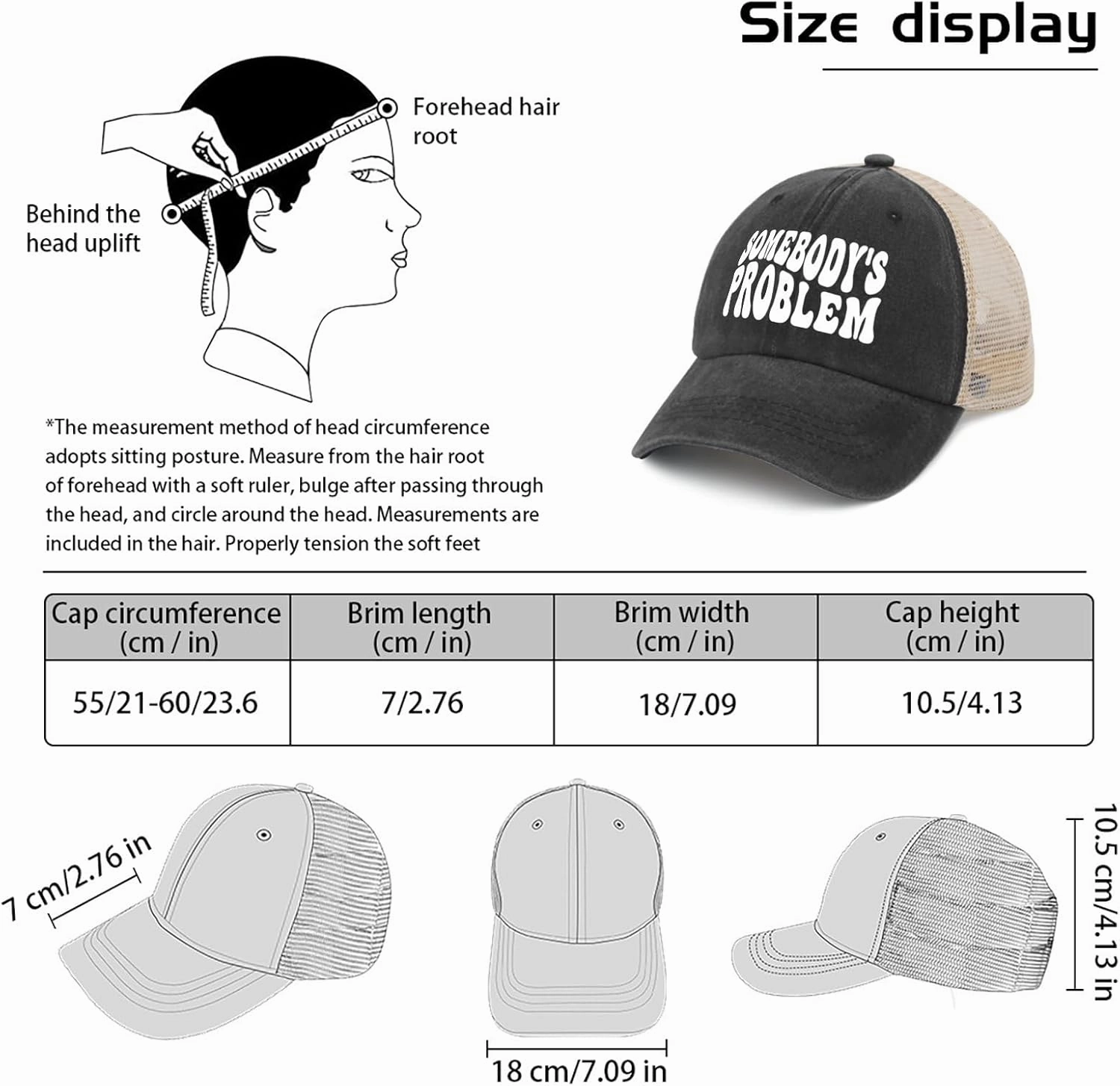 Somebody Problem Hat Womens Fashionable Cap for Womens AllBlack Caps Low Profile Unique Gifts for Farmers