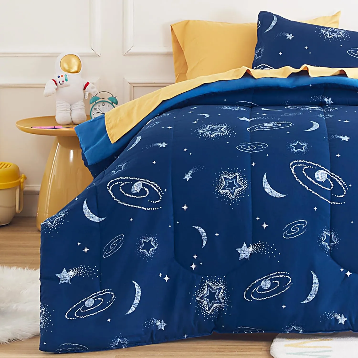 Sonive 7 Pieces Queen/Full Size Kids Comforter Set, 7-Piece Bed in a Bag All-Season Microfiber Kids' Comforter, Fitted Sheet, Flat Sheet, Pillow Shams, Pillowcases for Boys/Girls Microcosm