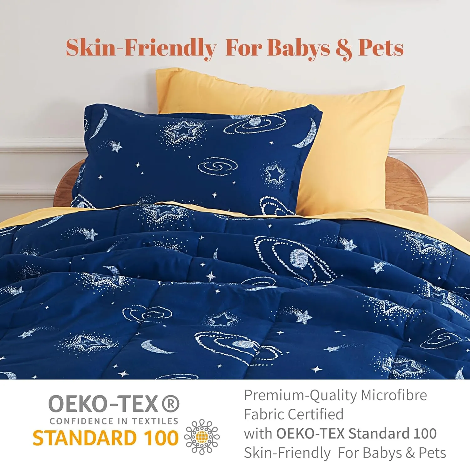 Sonive 7 Pieces Queen/Full Size Kids Comforter Set, 7-Piece Bed in a Bag All-Season Microfiber Kids' Comforter, Fitted Sheet, Flat Sheet, Pillow Shams, Pillowcases for Boys/Girls Microcosm