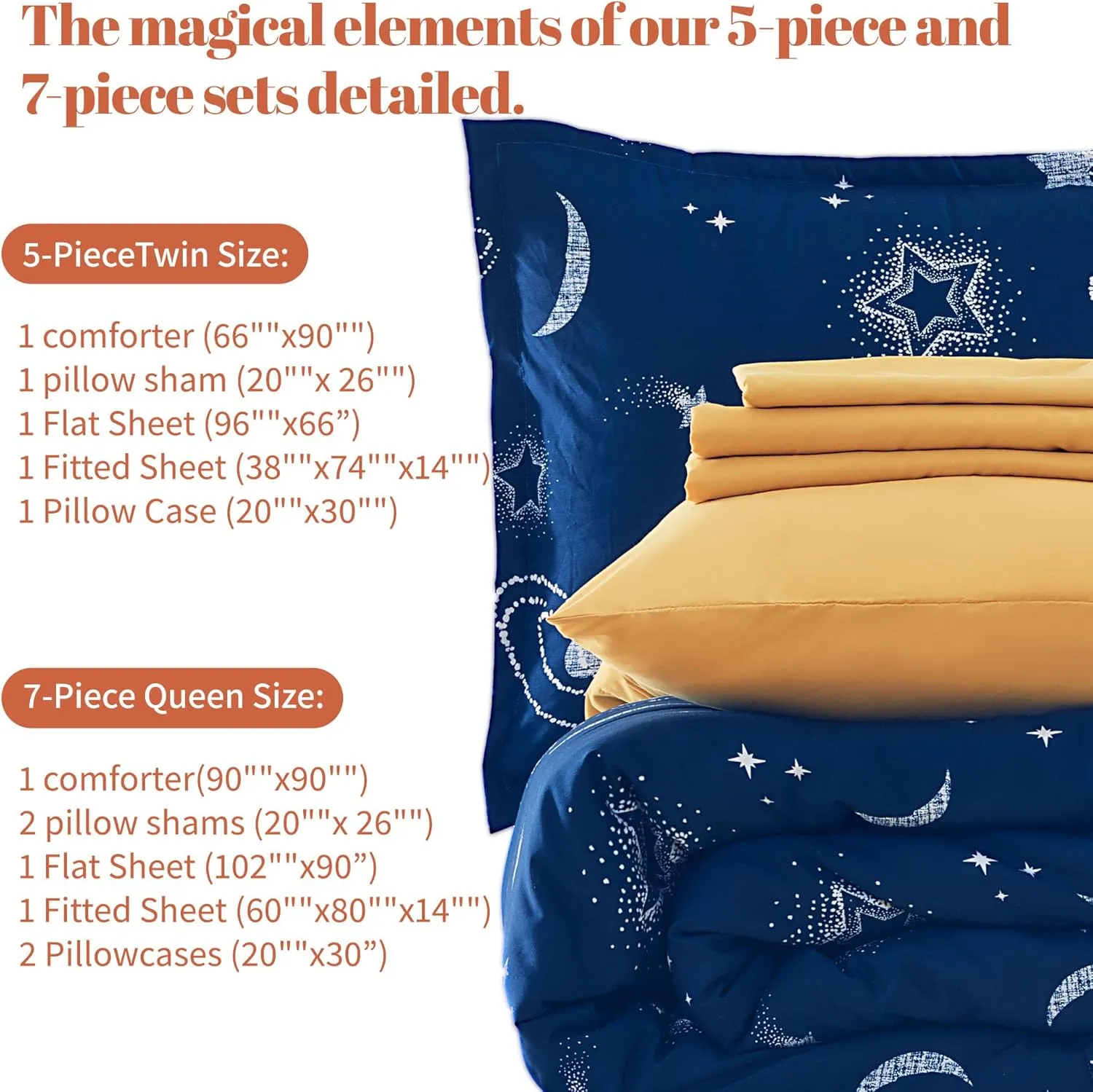 Sonive 7 Pieces Queen/Full Size Kids Comforter Set, 7-Piece Bed in a Bag All-Season Microfiber Kids' Comforter, Fitted Sheet, Flat Sheet, Pillow Shams, Pillowcases for Boys/Girls Microcosm