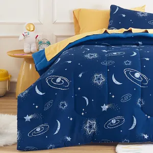 Sonive 7 Pieces Queen/Full Size Kids Comforter Set, 7-Piece Bed in a Bag All-Season Microfiber Kids' Comforter, Fitted Sheet, Flat Sheet, Pillow Shams, Pillowcases for Boys/Girls Microcosm