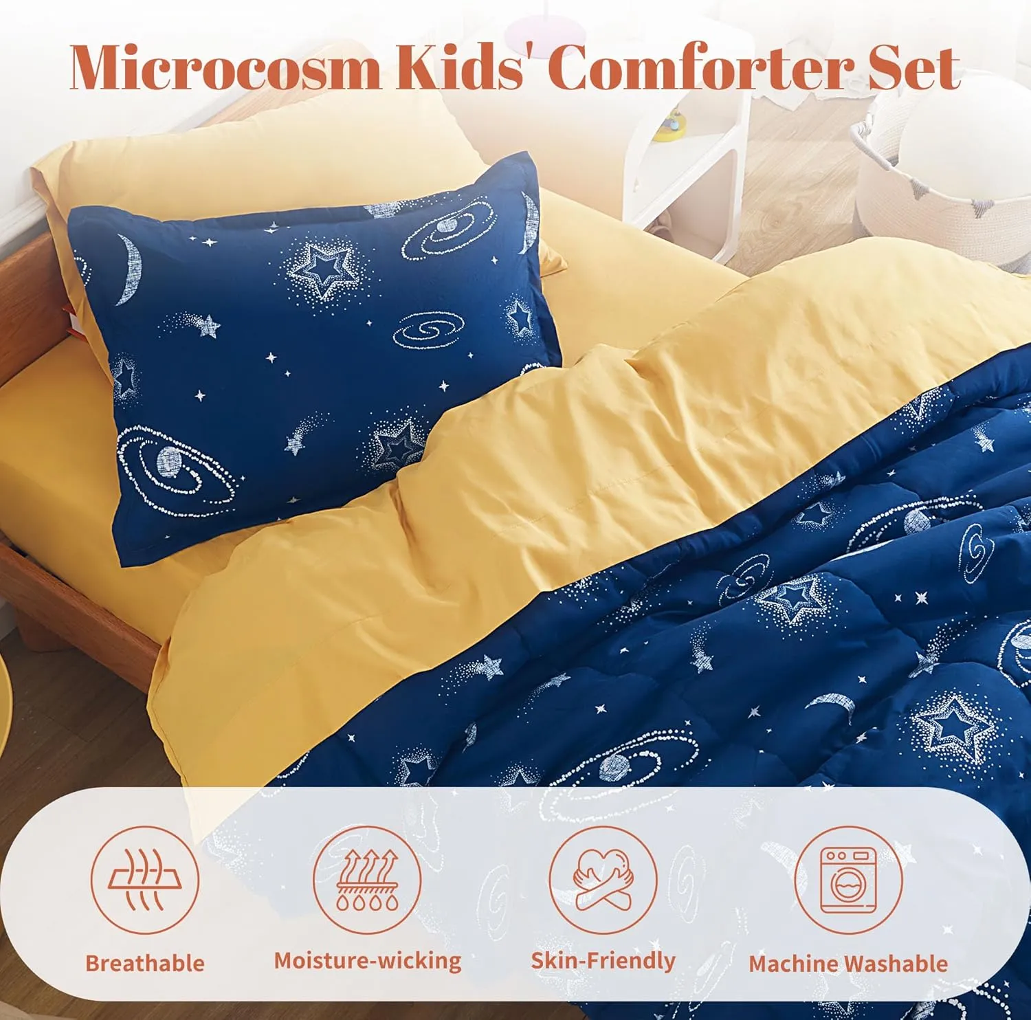 Sonive 7 Pieces Queen/Full Size Kids Comforter Set, 7-Piece Bed in a Bag All-Season Microfiber Kids' Comforter, Fitted Sheet, Flat Sheet, Pillow Shams, Pillowcases for Boys/Girls Microcosm