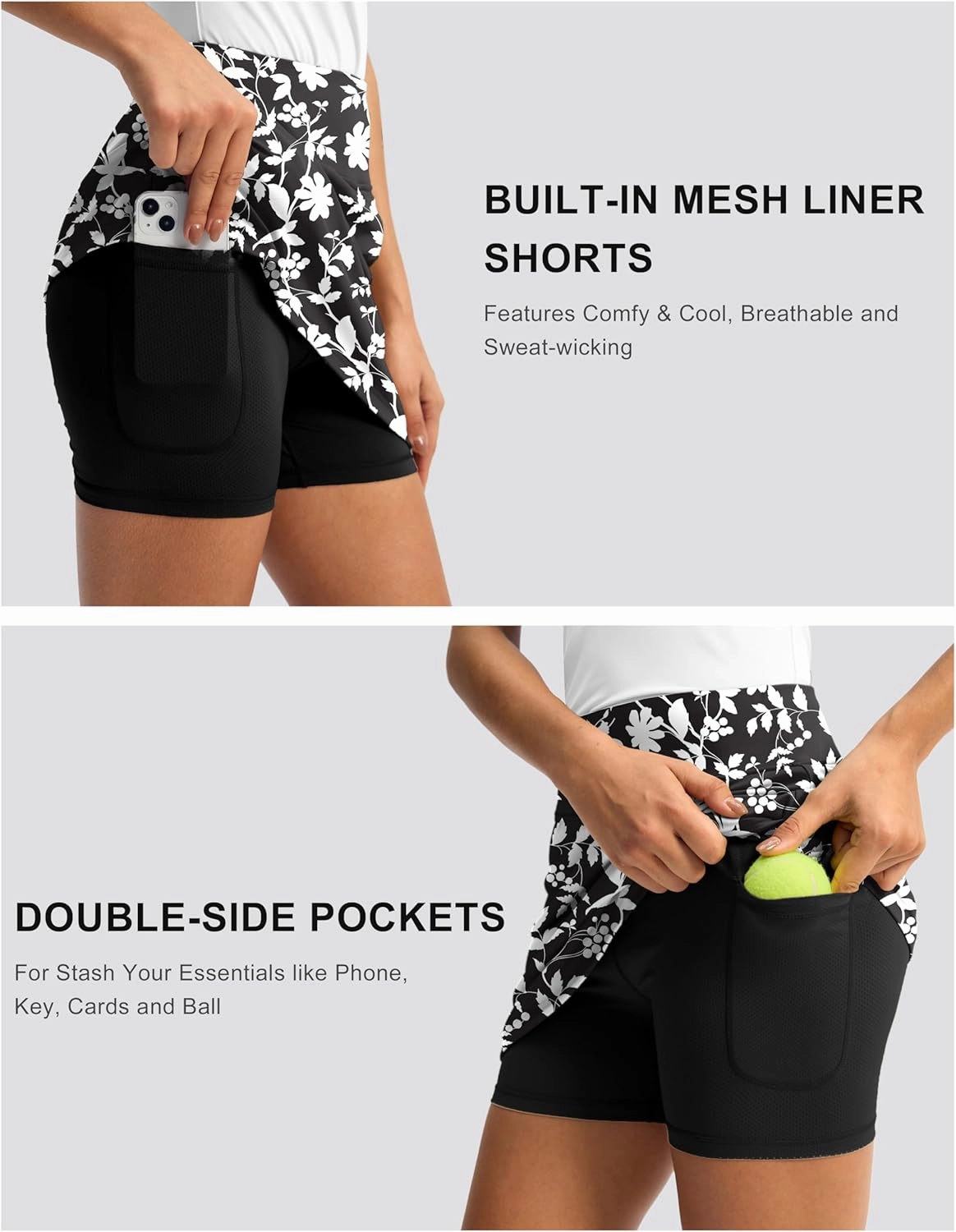Soothfeel Golf Skorts Skirts for Women 7 Pockets High Waist Tennis Skirt with Shorts Underneath Athletic Workout Casual