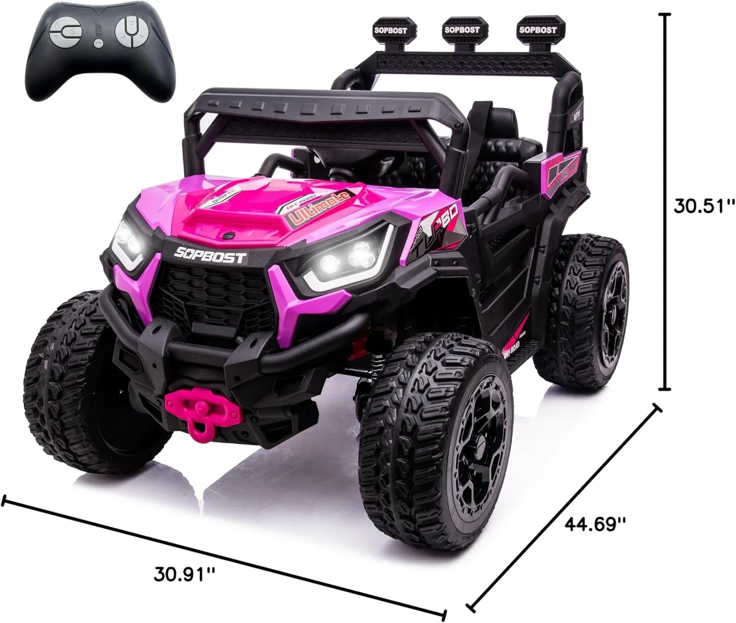 sopbost 24V 7Ah Ride On Car for Kids Battery Powered Ride On Toys with Remote Control 4x4 Electric Vehicle 4 Wheeler UTV, EVA Tires Wheels, 5Mph High Speed, Purple Pink