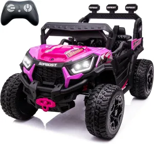 sopbost 24V 7Ah Ride On Car for Kids Battery Powered Ride On Toys with Remote Control 4x4 Electric Vehicle 4 Wheeler UTV, EVA Tires Wheels, 5Mph High Speed, Purple Pink