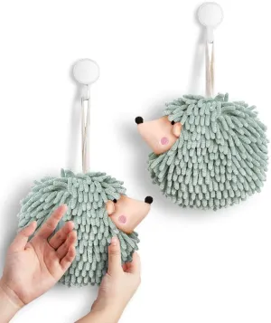 Sophie & Panda Fuzzy Ball Hand Towels (Set of 2) - Dry Your Hands conveniently with This Creative Hand Towel Hedgehog Decorative Towels for Bathroom (Pack of 2, Mint)