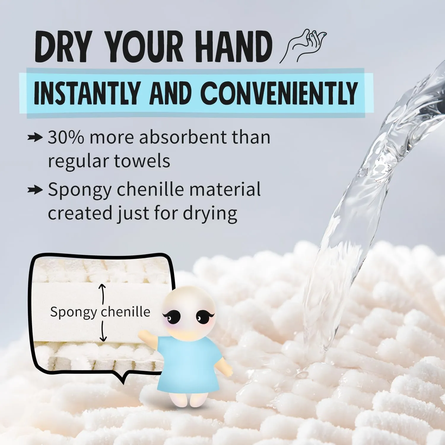 Sophie & Panda Fuzzy Ball Hand Towels (Set of 2) - Dry Your Hands conveniently with This Creative Hand Towel Hedgehog Decorative Towels for Bathroom (Pack of 2, Mint)