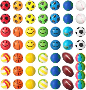 Sosation 50 Pcs 2.5 Inch Mini Stress Balls for Kids Party Favor, Sport Foam Soccer Ball, Basketball, Smile Face Fidget Anxiety Relief, Relaxation for Carnival Prizes Birthday Gift