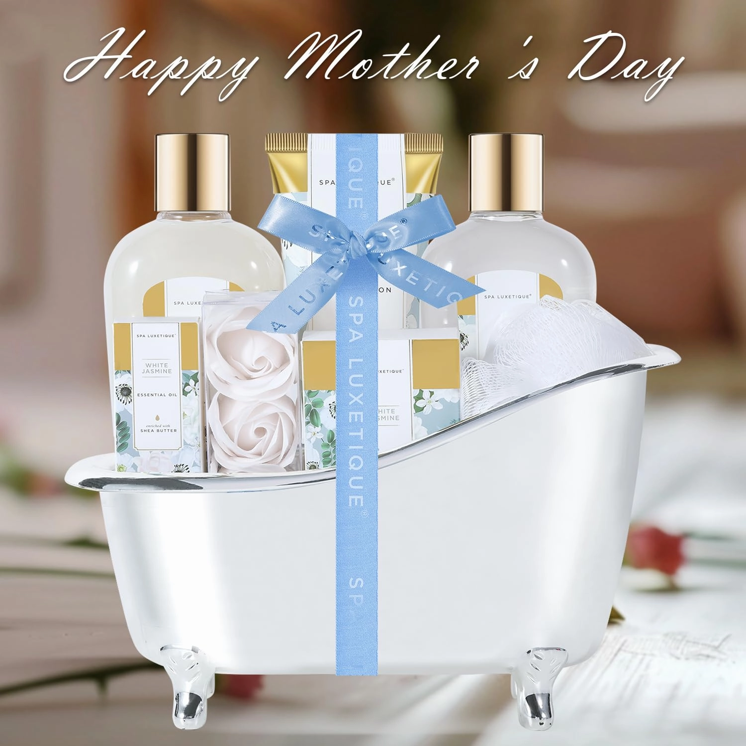Spa Gifts for Women Jasmine 8 Pcs Spa Luxetique Gift Baskets with Hand Cream Spa Gifts for Women Bath and Body Mothers Day Gifts