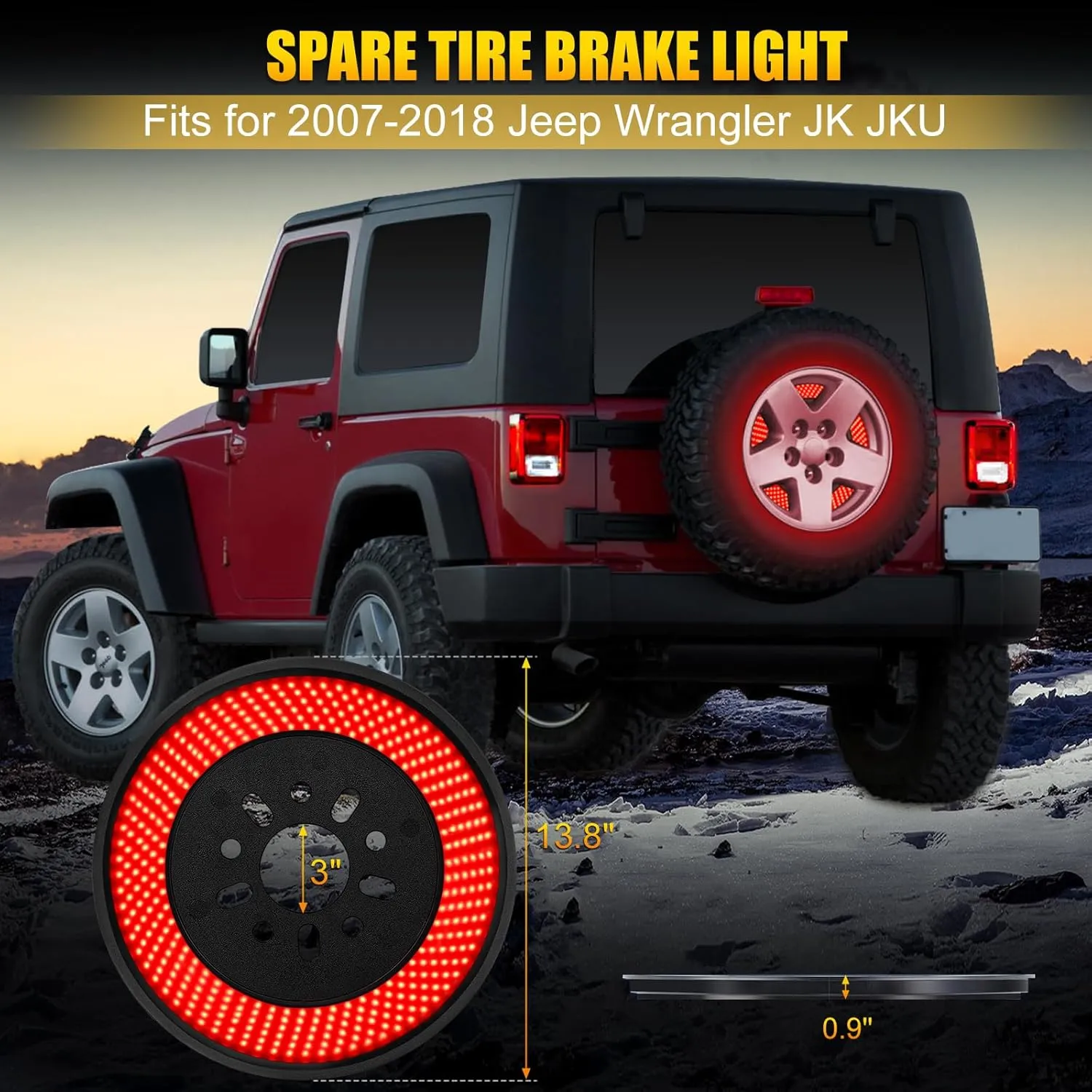 Spare Tire Brake Light, 3rd Third Brake Light Plug & Play, 405PCS LED Rear Wheel Light Super Bright Tail Light Red Ring Brake Light for 2007-2018 Jeep Wrangler JK JKU Accessories
