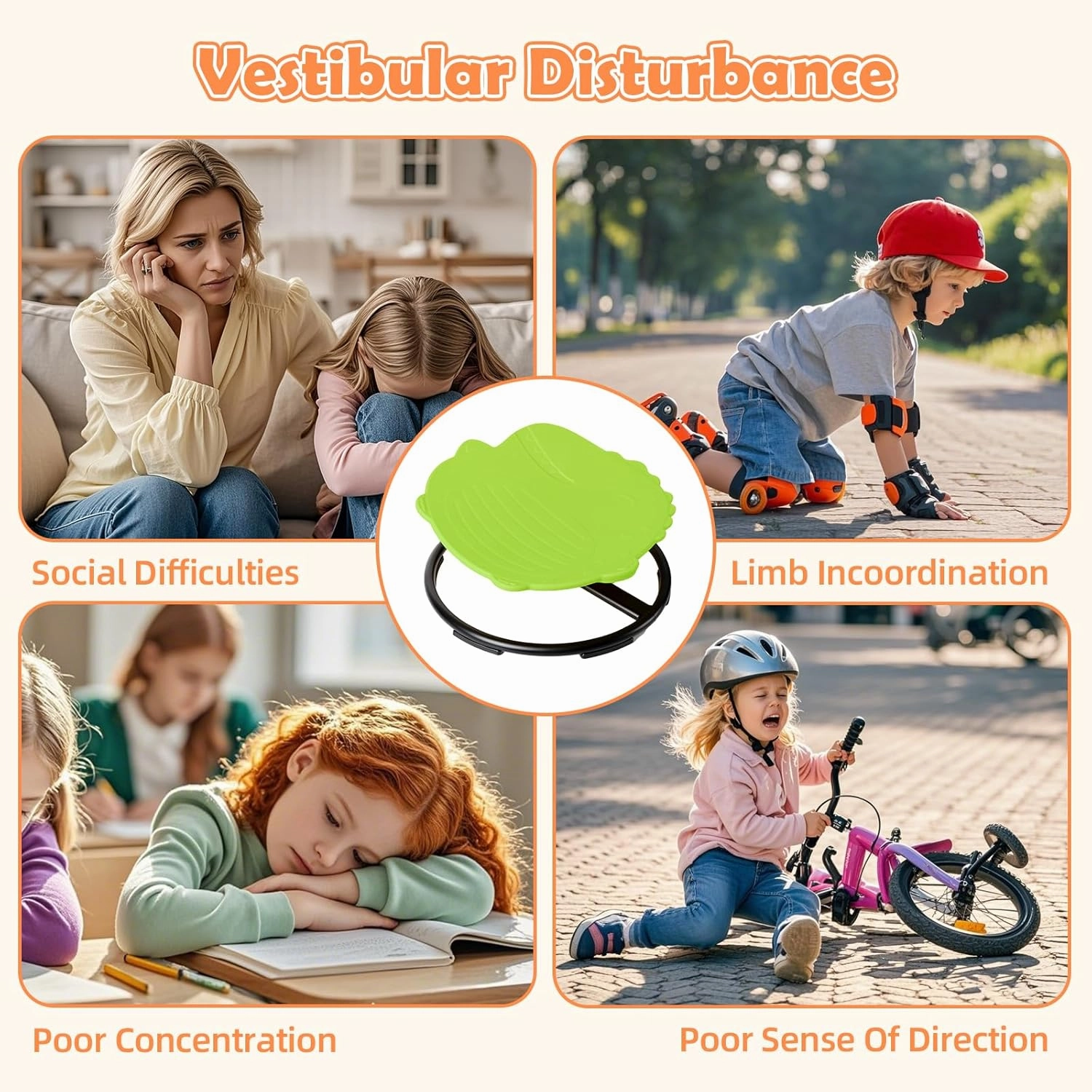 Spinning Chair for Kids, Sensory Integration Training Swivel Chair for Children with Autism & ADHD, for Balance & Body Coordination Training, Green Dinosaur