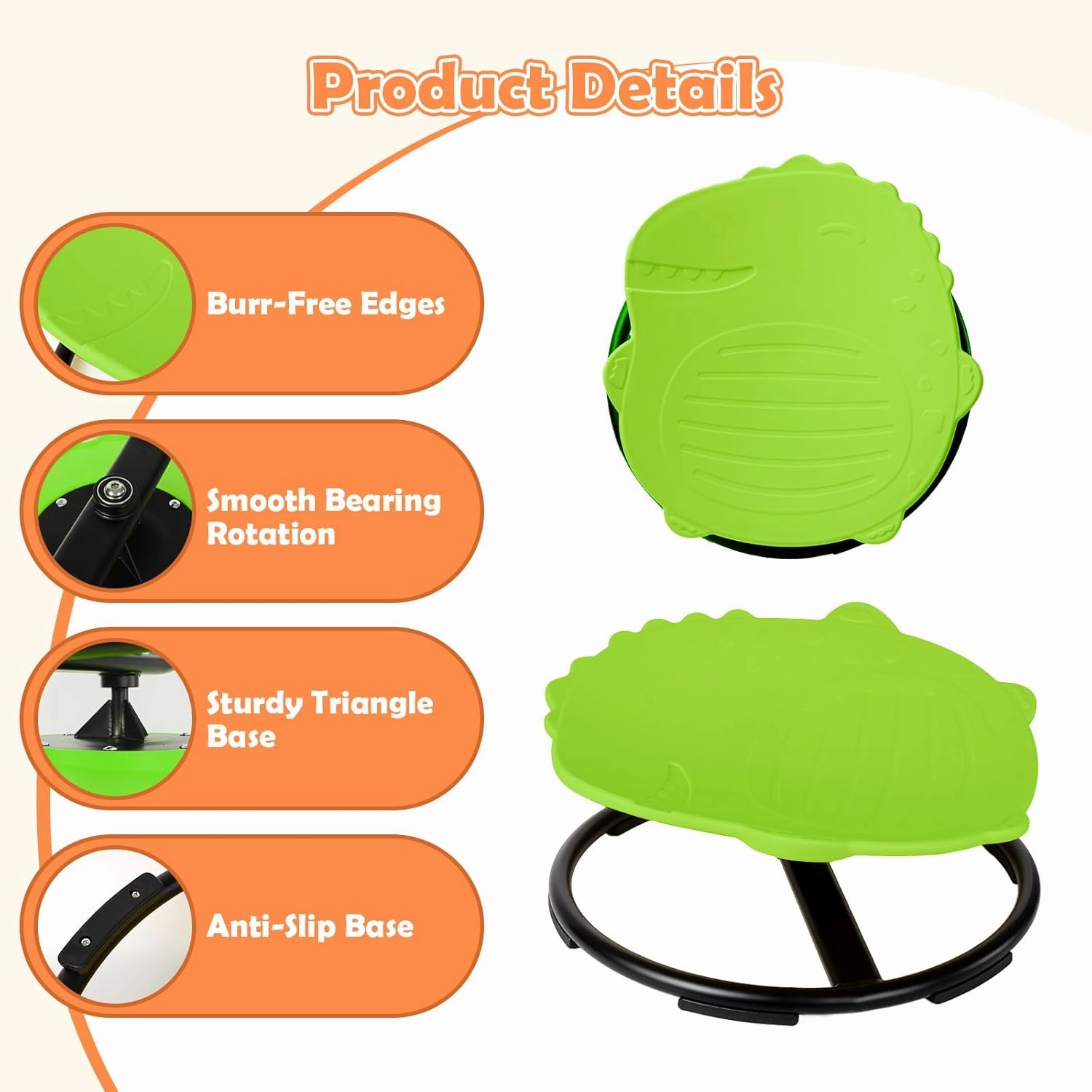 Spinning Chair for Kids, Sensory Integration Training Swivel Chair for Children with Autism & ADHD, for Balance & Body Coordination Training, Green Dinosaur