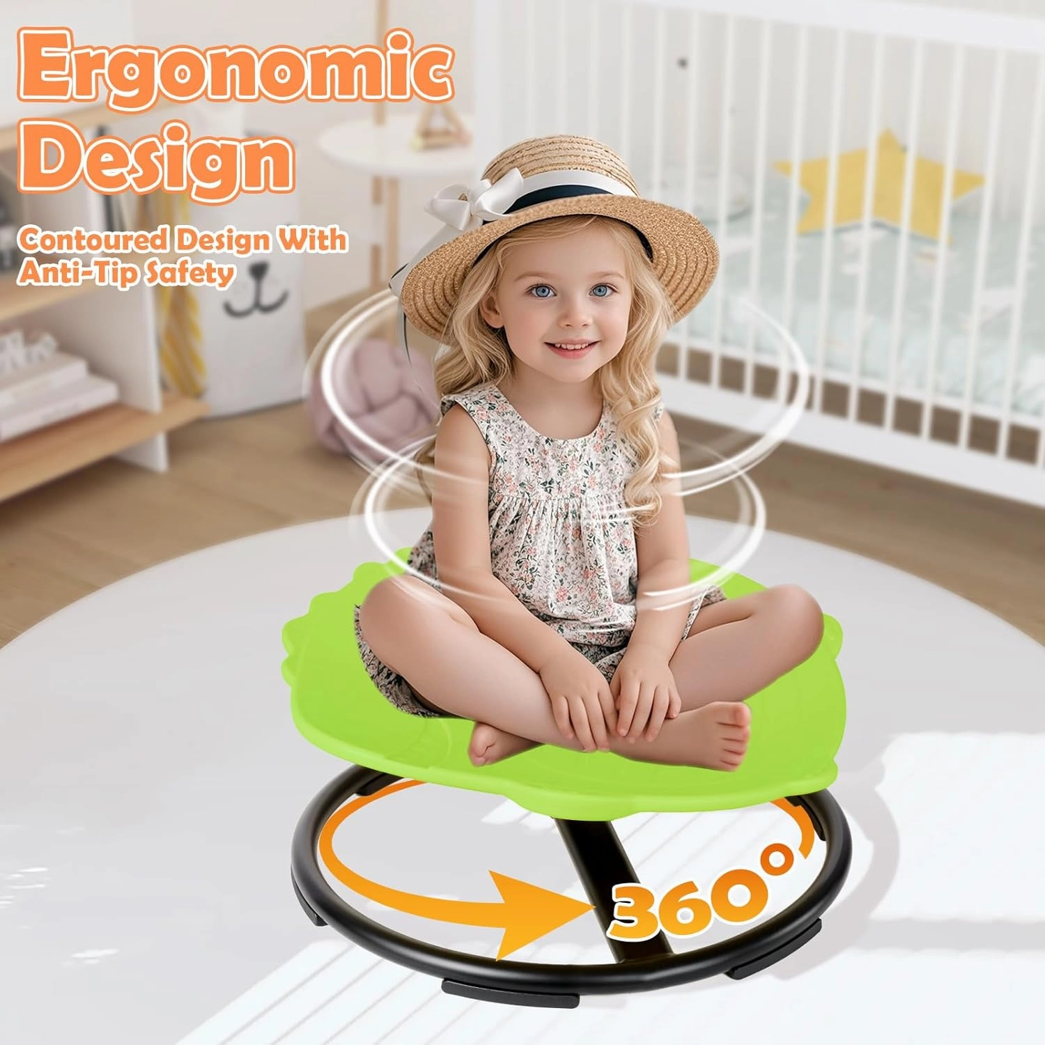 Spinning Chair for Kids, Sensory Integration Training Swivel Chair for Children with Autism & ADHD, for Balance & Body Coordination Training, Green Dinosaur