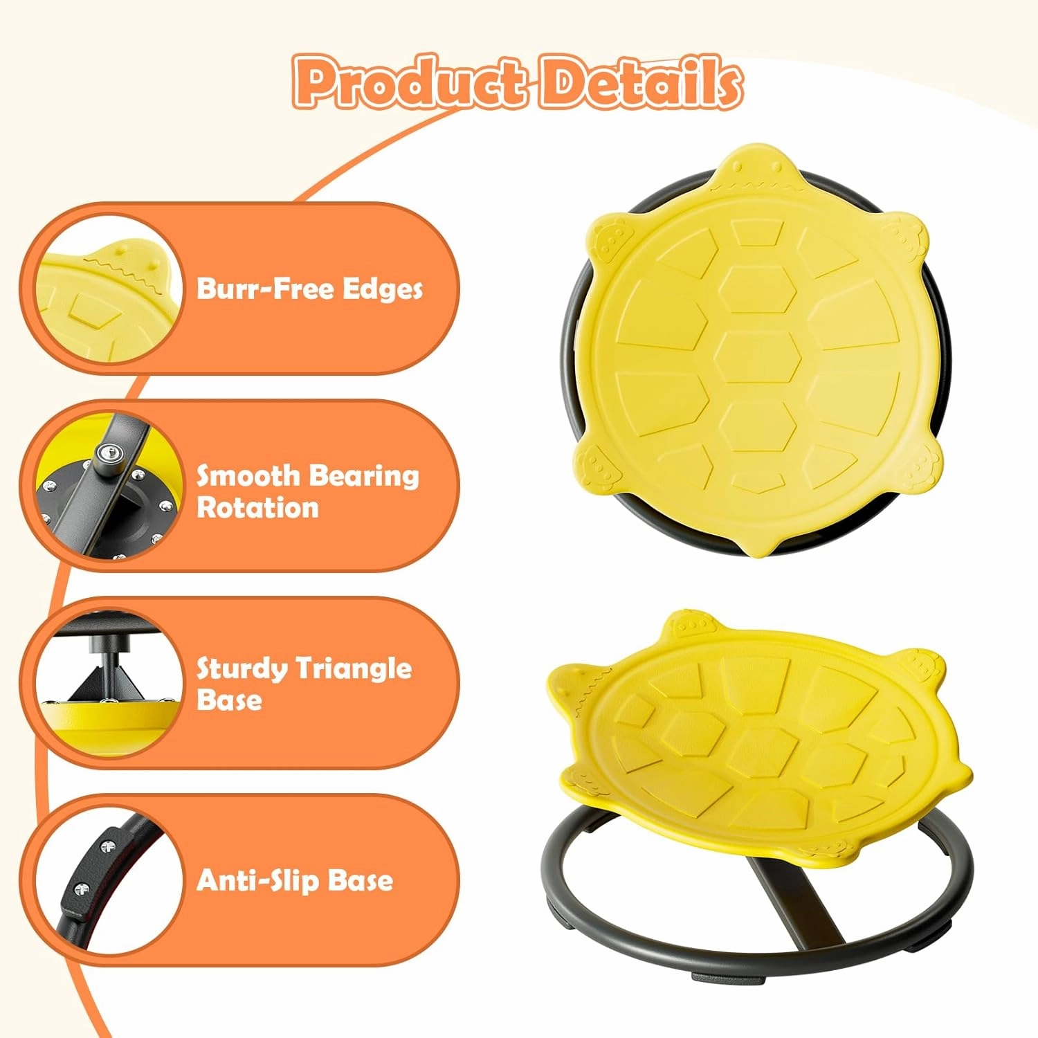 Spinning Chair for Kids, Sensory Integration Training Swivel Chair for Children with Autism & ADHD, for Balance & Body Coordination Training, Yellow Turtle