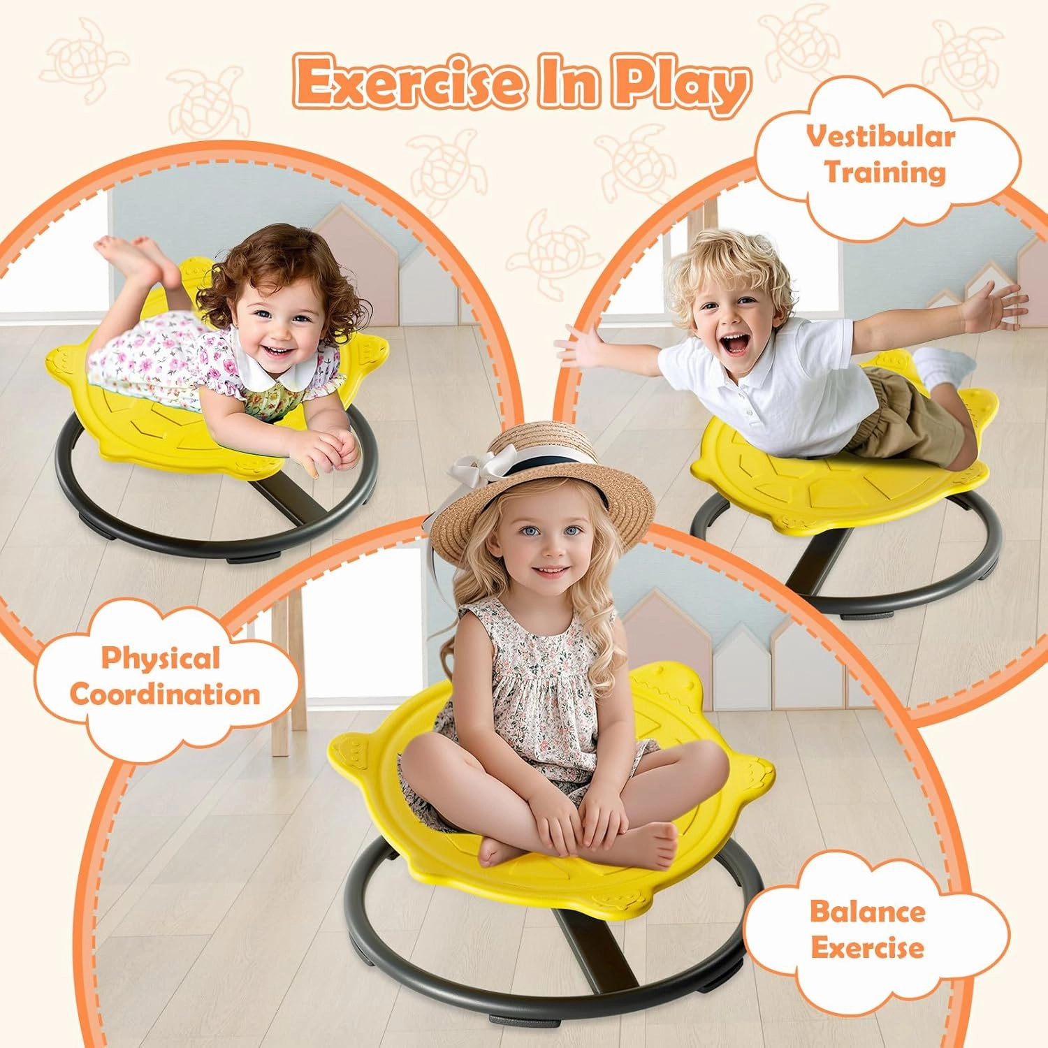 Spinning Chair for Kids, Sensory Integration Training Swivel Chair for Children with Autism & ADHD, for Balance & Body Coordination Training, Yellow Turtle