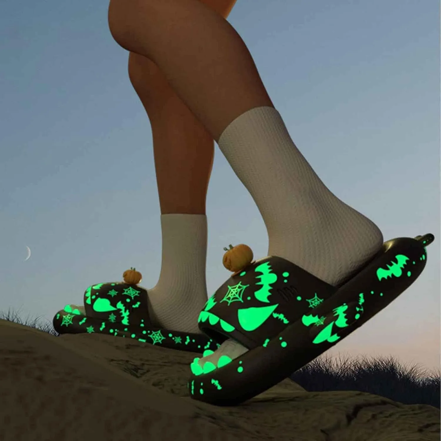 Spooky Shark Slides Glow In The Dark, Cloud Shark Slides Adult 3D Cartoon Christmas Shark Slippers for Men Women