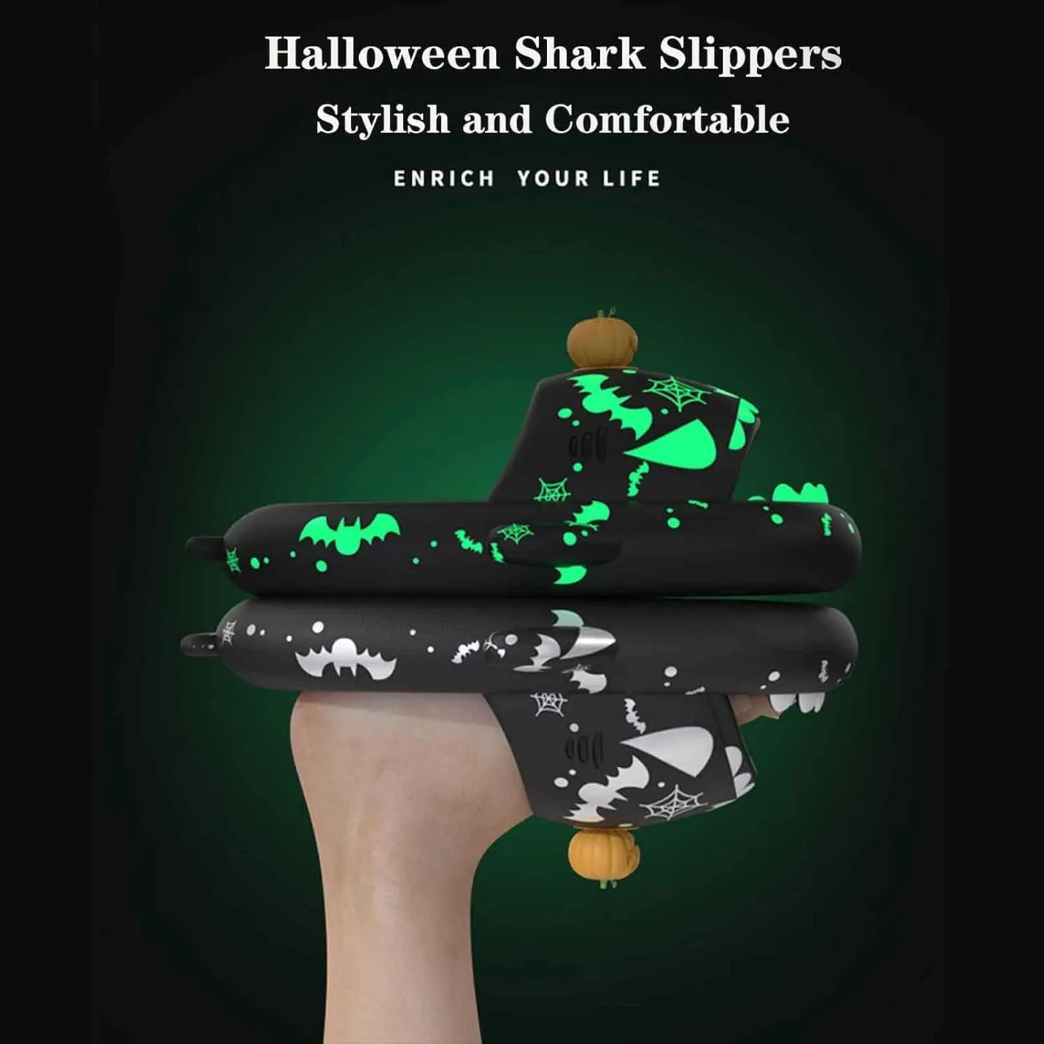 Spooky Shark Slides Glow In The Dark, Cloud Shark Slides Adult 3D Cartoon Christmas Shark Slippers for Men Women