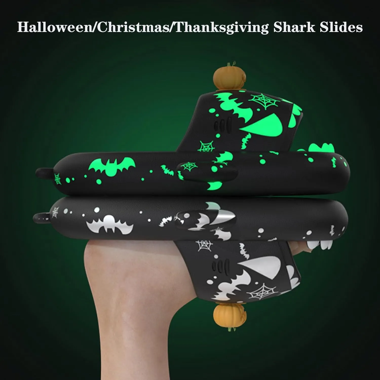 Spooky Shark Slides Glow in The Dark Halloween Shark Slides Christmas Shark Slides Halloween Shark Shoes Santa Shark Slides Slippers for Women Men