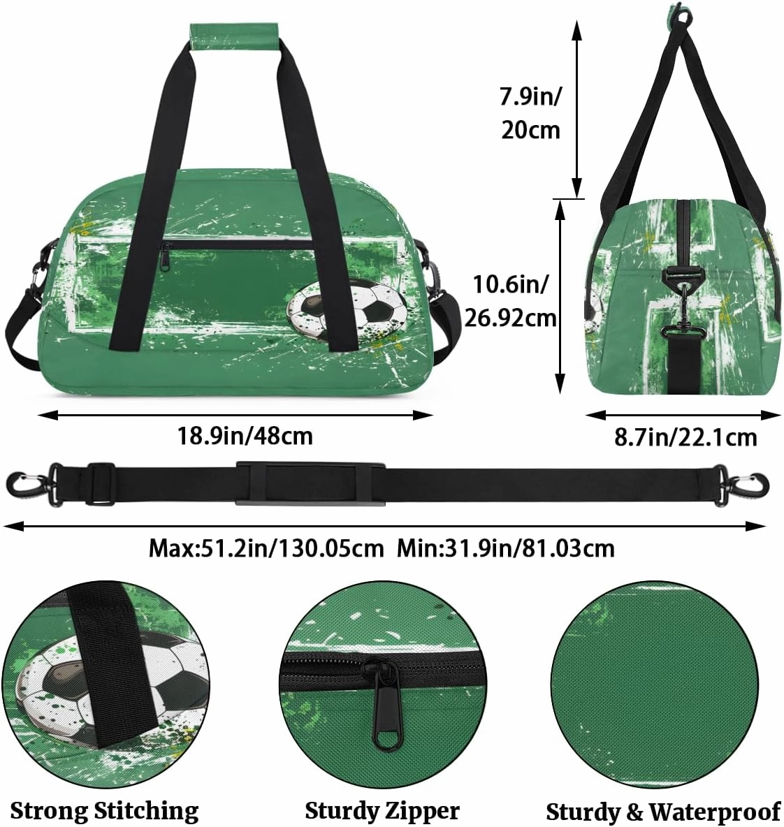 Sport Ball Soccer Theme Kids Overnighter Duffel Bags for Boys, Carry-On Size Sports Gym Bag with Front Zipper Pocket for School Practice or Overnight Travel Weekender Sleepover Tote Bag