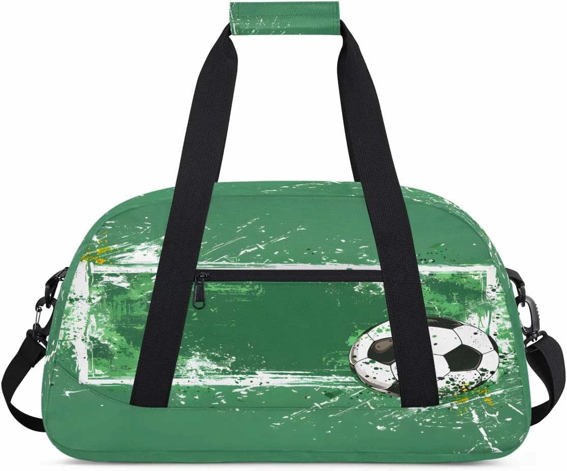 Sport Ball Soccer Theme Kids Overnighter Duffel Bags for Boys, Carry-On Size Sports Gym Bag with Front Zipper Pocket for School Practice or Overnight Travel Weekender Sleepover Tote Bag