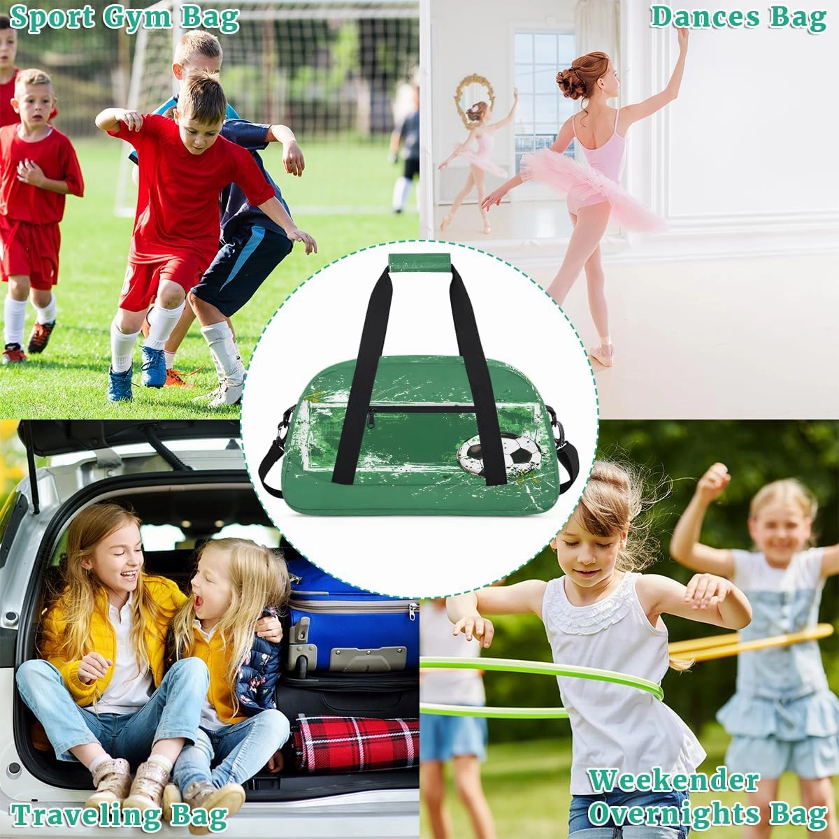 Sport Ball Soccer Theme Kids Overnighter Duffel Bags for Boys, Carry-On Size Sports Gym Bag with Front Zipper Pocket for School Practice or Overnight Travel Weekender Sleepover Tote Bag