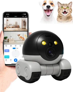 Spymate Robot - Mini Robot Camera on Wheels 1080p Dual Lens, Indoor Movable Spymate Security Cameras with 2-Way Talk, Night Vision, Rolling Camera Robot for Cats/Dogs/Baby/Elderly (128G)