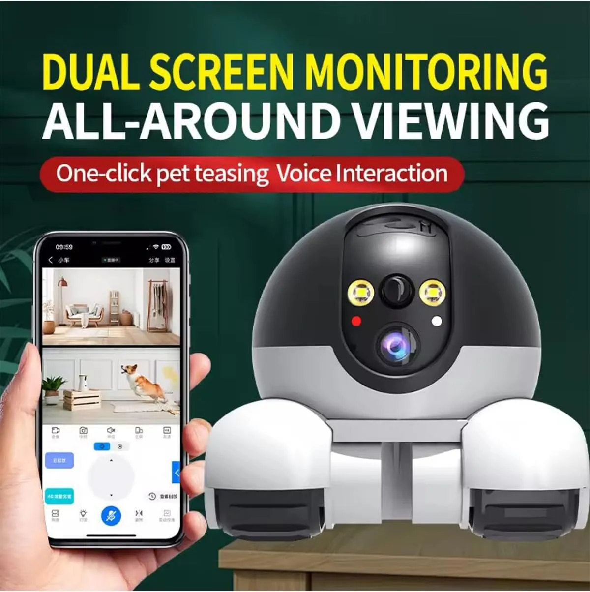 Spymate Robot - Mini Robot Camera on Wheels 1080p Dual Lens, Indoor Movable Spymate Security Cameras with 2-Way Talk, Night Vision, Rolling Camera Robot for Cats/Dogs/Baby/Elderly (128G)