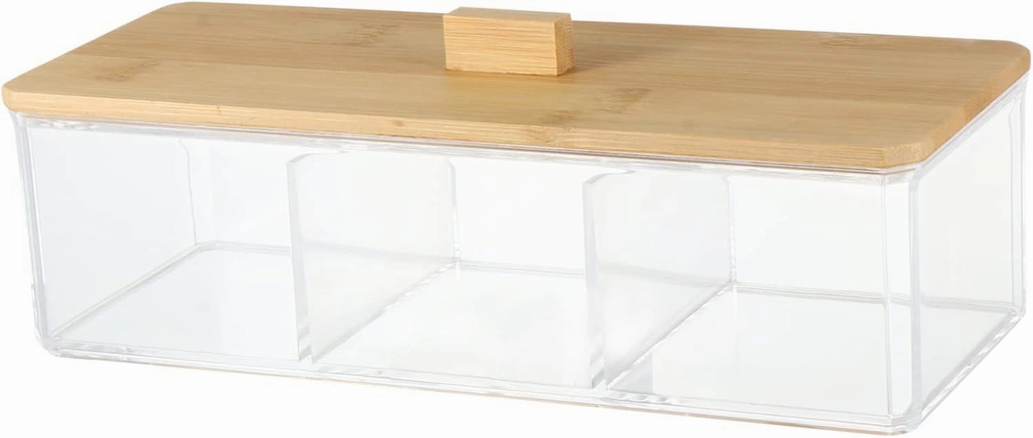 Square Cotton Pads Container Acrylic Storage Box 3 Compartments Organizing Makeup Holder