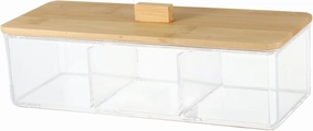 Square Cotton Pads Container Acrylic Storage Box 3 Compartments Organizing Makeup Holder