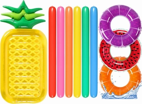 Sratte 10 Pcs Inflatable Pool Floats Include 3 Swim Tubes Rings 6 Large Inflatable Pool Noodles and Pineapple Pool Raft Floats for Swimming Pool Beach Party Summer Vacation Birthday Party Decor