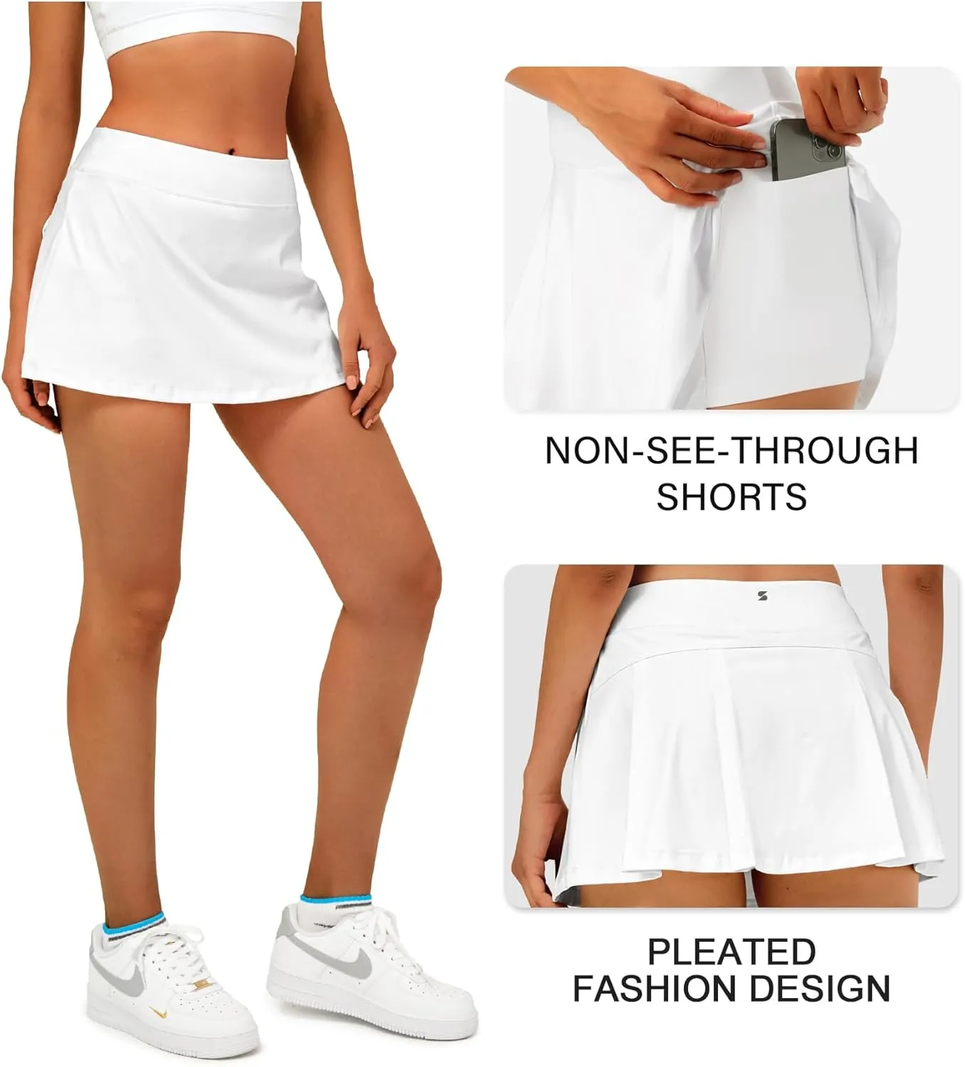 Stelle Women Tennis Skirt Golf Skorts Athletic High Waisted with Pockets Inner Shorts Sport Workout Pleated Pickleball