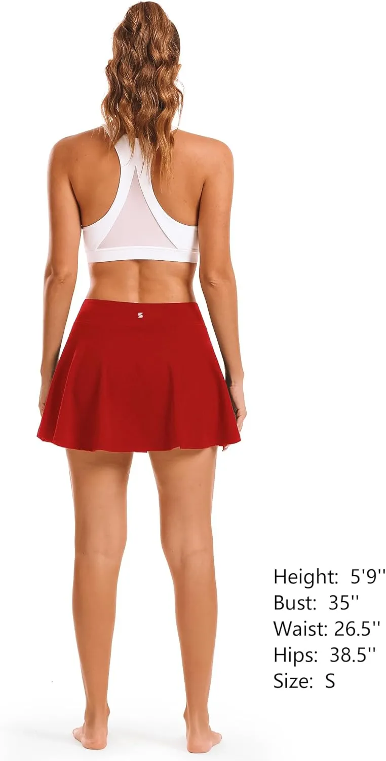 Stelle Women's Tennis Golf Skirts High Waisted with Pockets Inner Shorts for Athletic Skorts Sports Running Pickleball
