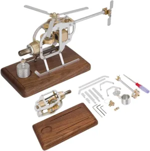Stirling Engine Model Kit, Hot Air Functional Stirling Engine Motor Model DIY Assembly Stirling Helicopter Model Kit, Mechanical Metal Engine Stirling Motor Electricity Generator, Type 4
