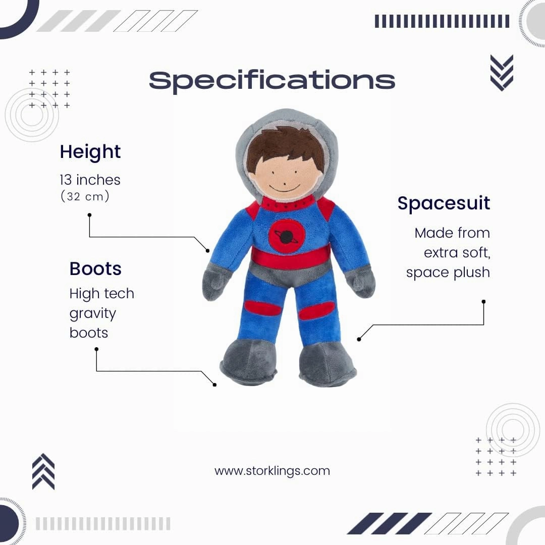 Storklings Astronaut Stuffed Animal Plush, Space Toy Stuffed Plush Spaceman, 12" Height, in a red and Blue Spacesuit